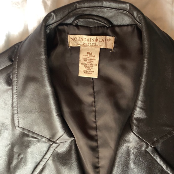 Faux Leather dark brown blazer jacket double button Women petite medium western - Picture 3 of 8
